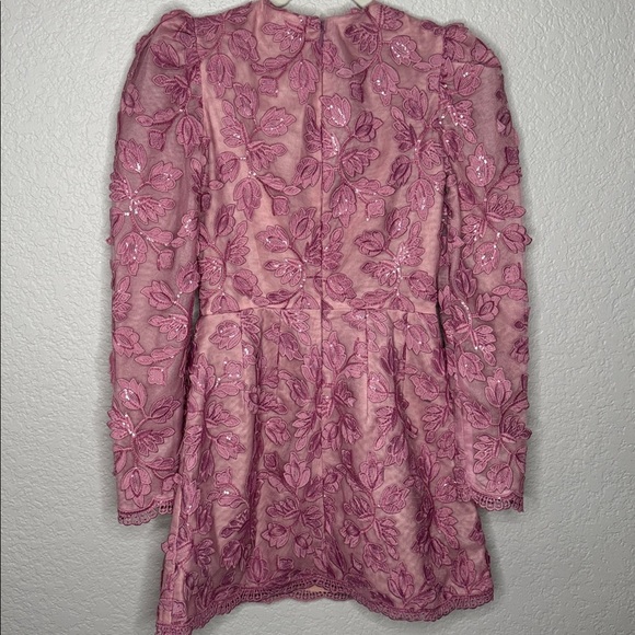 NEW HELSI Christy Scalloped Long Sleeve Pink Floral Applique Mini Dress Sz S - Picture 10 of 12